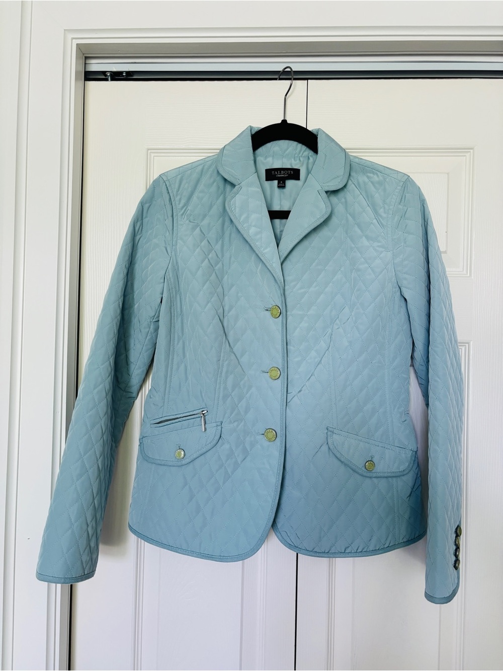 Talbots Aqua Blue Lightweight Diamond-Quilted  Button-Front Jacket Size 6